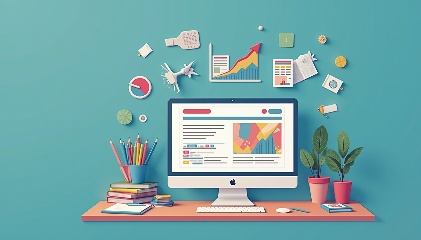O reprezentare grafică a unui site web modern, cu elemente de design tipografic, simbolizând un site pentru o firmă